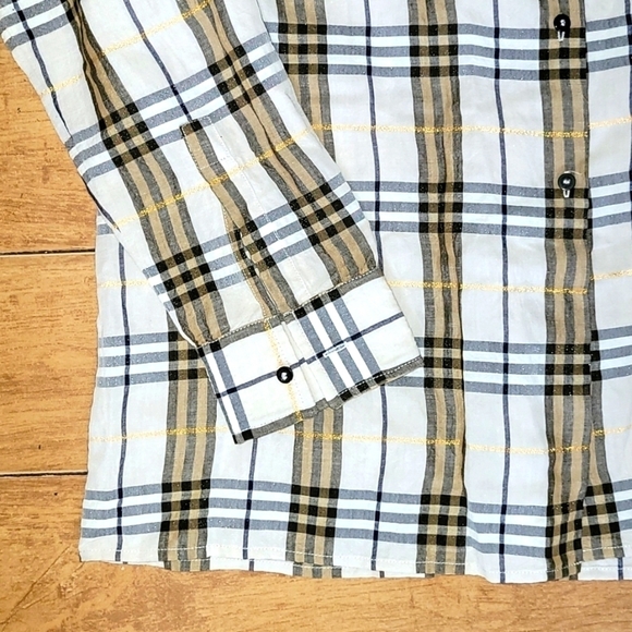 Burberry London Nova Check Plaids With Gold Metallic Details Shirt Size 14 - Picture 4 of 10